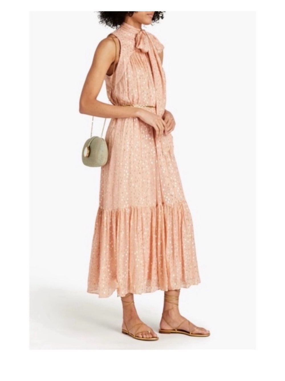 Zimmermann Sleeveless Peach Sequin Tie-Neck Maxi Dress